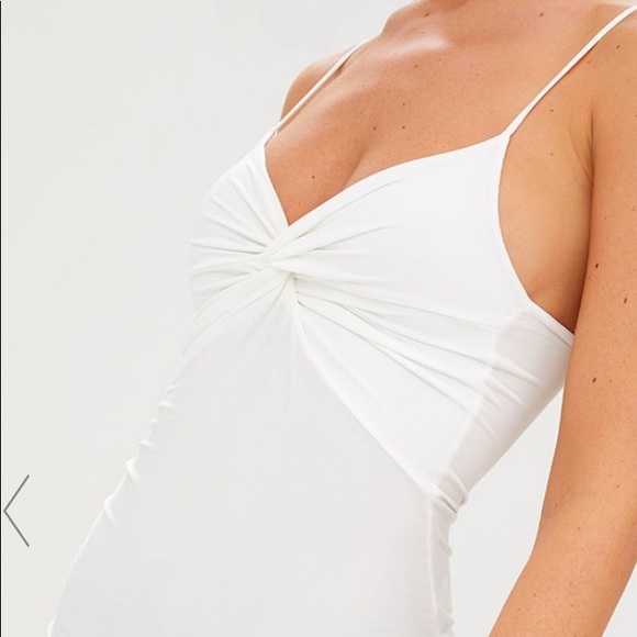 Prettylittlething Cream Silky Knot Front Bodysuit - Picture 3 of 3